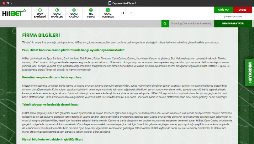 Hilbet lisans bilgileri